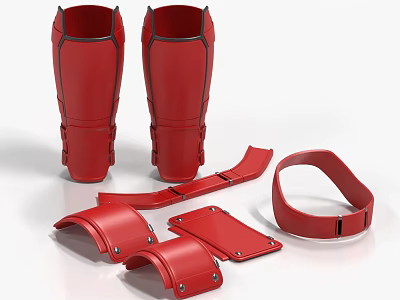 Red Athletic Protective Clothing Leg Guards With Adjustable Straps 3d model