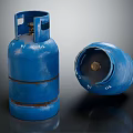 Blue Gas Cylinders In Standing And Tilted Positions With Valve Details