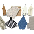 Assorted Kitchen Towels And Pot Holders With Various Patterns And Colors 3d model