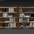 Two Wooden Bookshelves With Books Small Bicycle Model Photo Frame Clock And Decorative Items