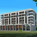 Modern Residential Building With Balconies Multi Storey White Brown Exterior Green Lawn And Trees