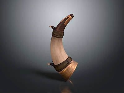 Vintage Horn Style Equipment With Brown Leather Straps And Brass Accents 3d model