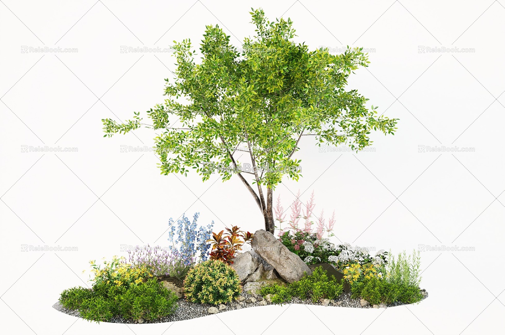 Modern Landscape Plant Flower Mirror Arbor Flowers and Plants Landscape Stone 3d model