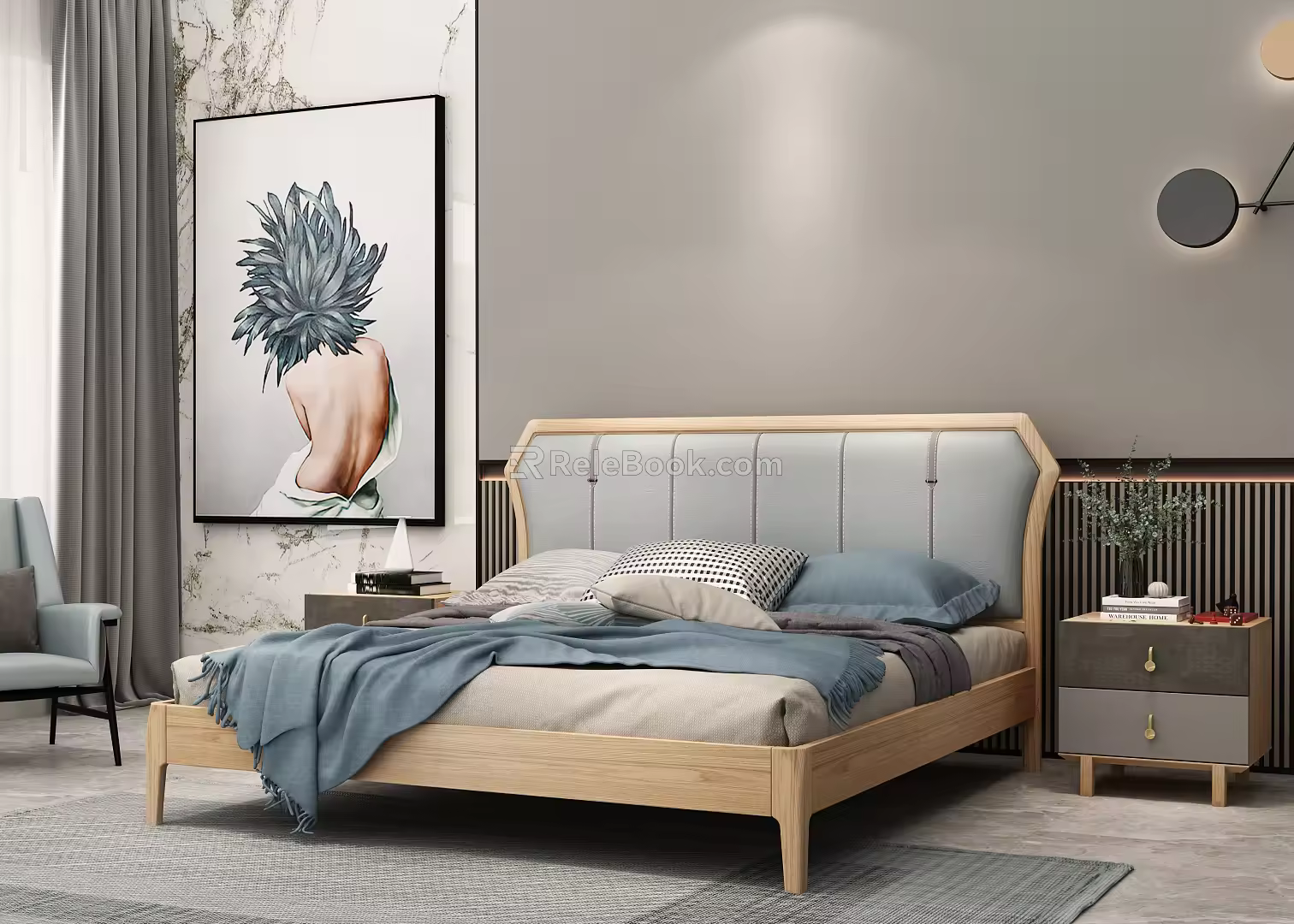 Modern background double bed 3d model