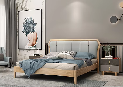 Modern background double bed 3d model