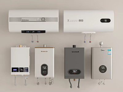 Different Types Of Water Heaters With Modern Designs And Digital Displays 3d model