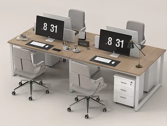 Modern Office Desk and Chair Computer Decoration Public Office Area 3d model
