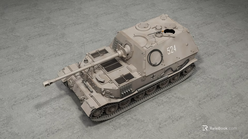 Gray Military Armored Tank With Turret Cannon Tracks Hatch Number 574 3d model 