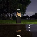 Outdoor Lights With Various Modern Designs Illuminating Night Grass And Water Reflections