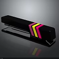 Black Stapler With Pink Yellow And Black Stripes On Reflective Surface 3d model