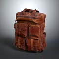 Vintage Brown Leather Travel Bag With Multiple Pockets And Functional Straps 3d model