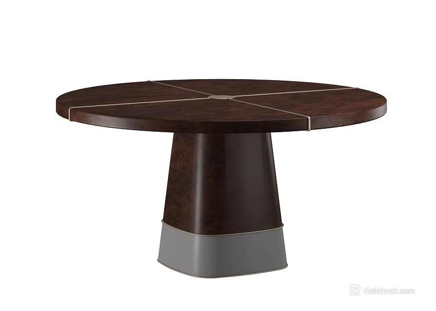 Modern Round Wooden Dining Table With Cross Top Design And Conical Base 3d model
