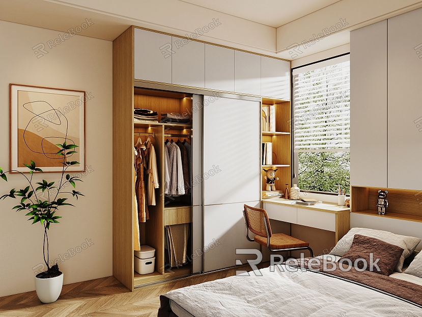 Log Tatami Bedroom Study Sliding Door Wardrobe Children's Room model