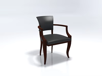 Comfortable Black Leather Office Chair With Wooden Legs And Ergonomic Armrests 3d model