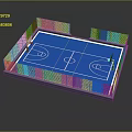 Indoor Basketball Court With Blue Floor Court Lines Hoops And Fencing