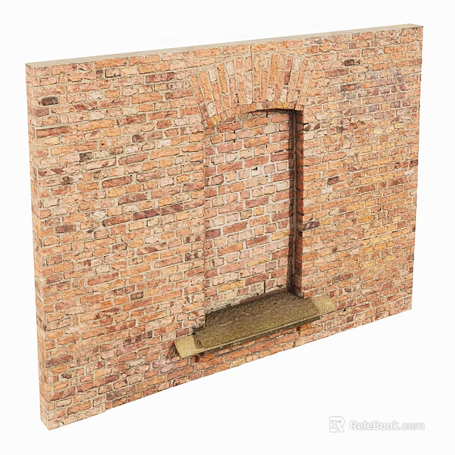 Brick Wall Structure With Arch Shaped Door Frame And Stone Windowsill 3d model 