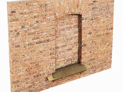 Brick Wall Structure With Arch Shaped Door Frame And Stone Windowsill 3d model