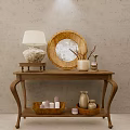 Wooden Console Table With Round Mirror Table Lamp Vase And Decorative Branches 3d model
