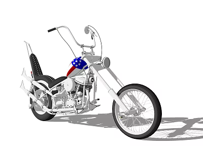 Custom Chopper Motorcycle with American Flag Design Black Leather Seat and Long Handlebars 3d model