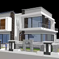 Modern Two Story Detached Villa With Large Windows Balconies And Stone Accents