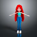 3D Cartoon Character With Red Hair Blue Top Blue Flared Pants And White Shoes