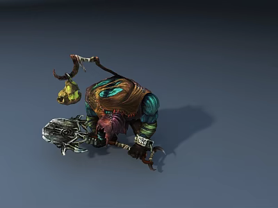 Green And Brown Turtle Shaped Game Movie Character With Spiked Armor And Weapon 3d model