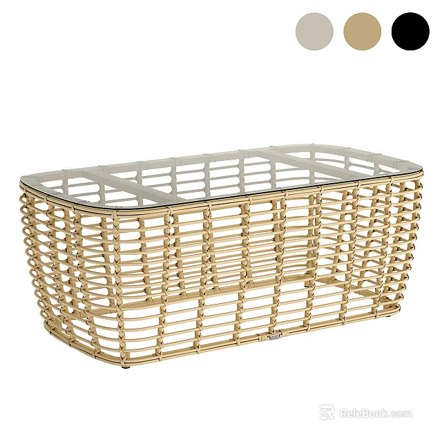 Elegant Golden Rattan Coffee Table With Clear Glass Top Modern Design 3d model 
