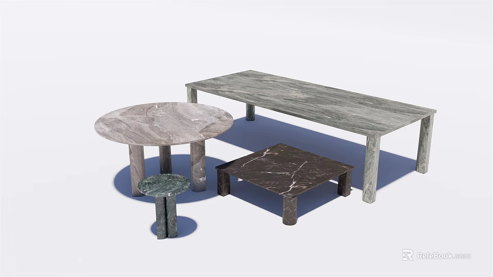 Stylish Marble Coffee Tables In Round Rectangular And Square Shapes For Modern Living Room 3d model 