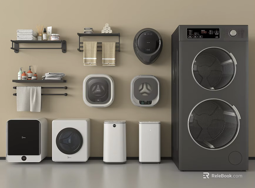 Stylish Washing Machine And Dryer With Home Appliances In Organized Laundry Space 3d model 