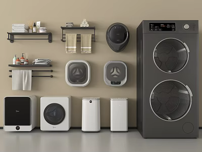 Stylish Washing Machine And Dryer With Home Appliances In Organized Laundry Space 3d model