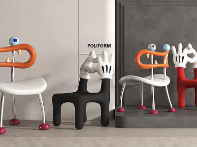 Colorful Cartoon Leisure Chairs With Big Eyes Smile Mouth Metal Legs And Pink Pads 3d model