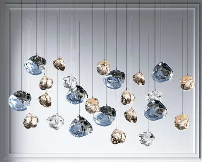 Modern Elegant Crystal Chandeliers With Transparent Blue Gold Glass Hanging On Ceiling 3d model
