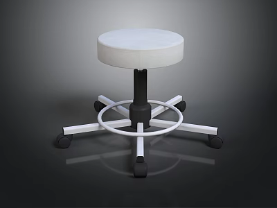 Modern Bar Stool With White Padded Seat Black Stem And Wheeled Cross Base 3d model