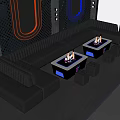 Stylish Bar Interior With Black Leather Sofas Illuminated Tables And Neon Lights 3d model