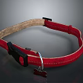 Red Pet Collar with Black Buckle Beige Lining Metal Ring and Small Tag for Pets