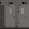 Fire Equipment In Building Interior Featuring Fire Doors Exit Signs And Extinguisher Cabinet