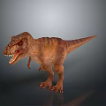 Realistic T-Rex Dinosaur 3D Model with Open Mouth Sharp Teeth Brown Striped on Gray Background 3d model