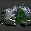 Three Silver Garbage Bags With Spilled Green Substance On Dark Surface 3d model
