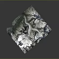Natural Mountain Landscape With Snowy Peaks Valley River And Detailed Terrain