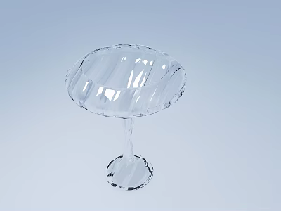 Transparent Wine Glass and Bottle with Wavy Patterns and Round Base on Light Blue Gradient 3d model