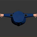 Cartoon Police Officer Game Movie Character With Blue Uniform And Mustache Open Arms