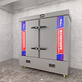Commercial Kitchen Appliances With Stainless Steel Double Door And Red Blue Labels