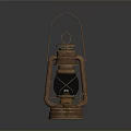Vintage Kerosene Lamp With Copper Finish Metal Frame And Glass Shade On Dark Background