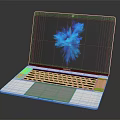 Modern Sleek Laptop With Vibrant Blue Abstract Screen And Silver Black Body Design