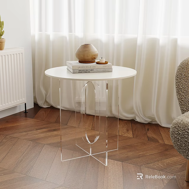 Modern Minimalist Side Table With White Tabletop And Transparent Acrylic Legs For Living Room Decor 3d model 