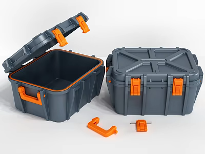 Durable Hardware Tool Storage Boxes With Orange Latches And Secure Closure 3d model