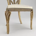 Elegant Wooden Dining Chair With Carved Backrest Gold Legs And Striped Cushion