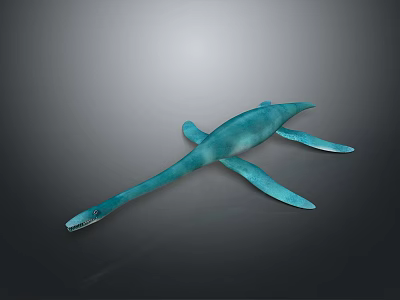 Blue Aquatic Reptile Model with Long Neck and Flippers Showcased on Dark Gradient Background 3d model