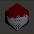 Red And White Polyhedron Object With Perforated Surface And Geometric Design 3d model