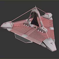 Futuristic Sci-Fi Space Landscape With Triangle Aircraft Purple Core Pink Lights And Gray Grid Design